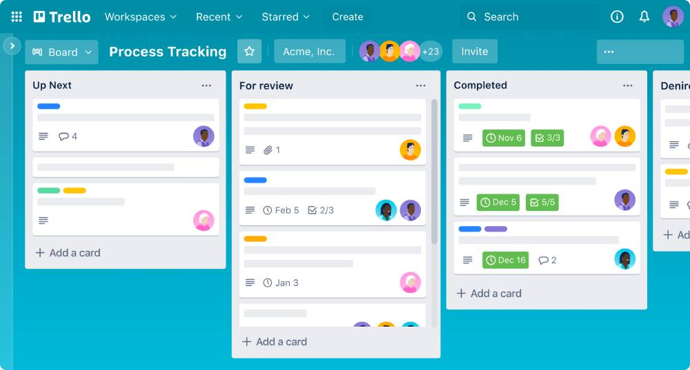Screenshot of a Trello board titled 
